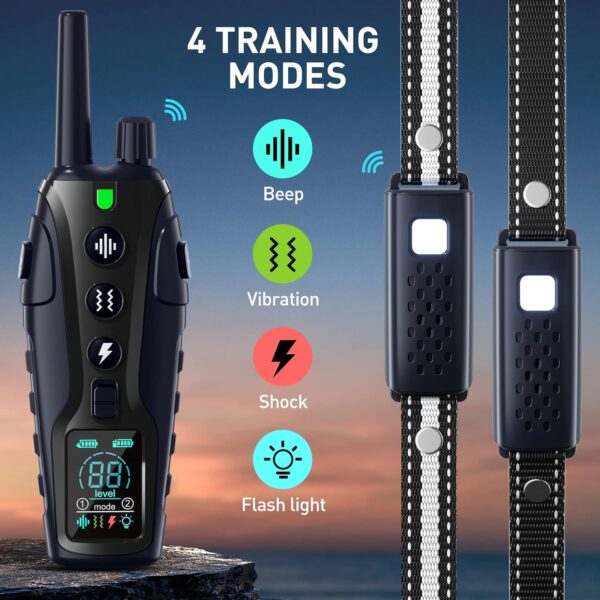 Dog Shock Collar 2 Dogs(15-150lbs) with Flashing Light for Night Walks,4000FT Dog Training Collar Adjustable Pitch Beep(1-8), Vibration(1-16), Safe Shock(1-99), and Keypad Lock, Shock Collar for Dogs - Image 2