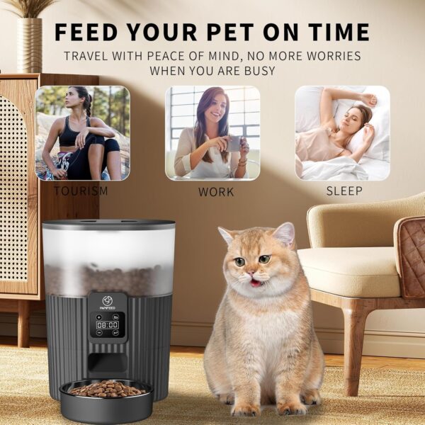 Automatic Cat Feeder, 3.5L Programable Automatic Pet Feeder for cats & dogs, Timed Cat Food Dispenser with Customize Feeding Schedule, 1-10 Meals Per Day Dual Power Supply Auto Cat Feeder - Image 4