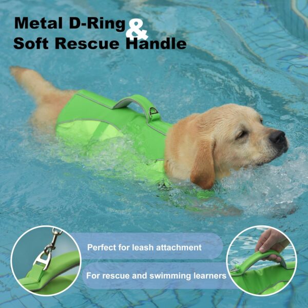 Dog Life Jacket, Reflective Dog Harness Life Vest with Rescue Handle for Swimming Boating, Adjustable High Buoyancy Flotation Swim Vest for Small Meium Large Dogs - Green, L - Image 5