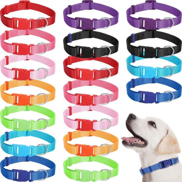 Sanwuta 18 Pcs Adjustable Dog Collar 9 Colors Nylon Pet Collar Soft Neoprene Padded Collar with Buckle Heavy Duty Medium Dog Collars for Medium Dogs(Bright Color, Medium)