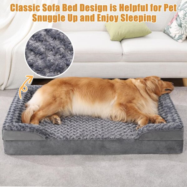 KSIIA Orthopedic Dog Beds Large Sized Dog Couch Waterproof Dog Bed Washable Dog Bed Egg Foam Pet Bed with Removable Bolster & Nonskid Bottom Large Dog Bed Sofa 36 x 27 x 6 Inch, Grey - Image 2