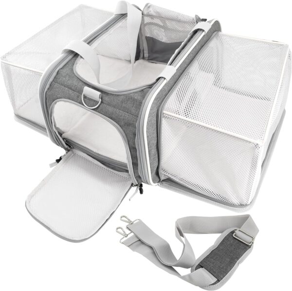 17L*11W*9H Alaska Southwest Allegiant Spirit Airlines Approved pet Carrier with 2 Expandable sides, for 1 cat Under 10 lbs/1 small Dog Under 5-7 lbs.