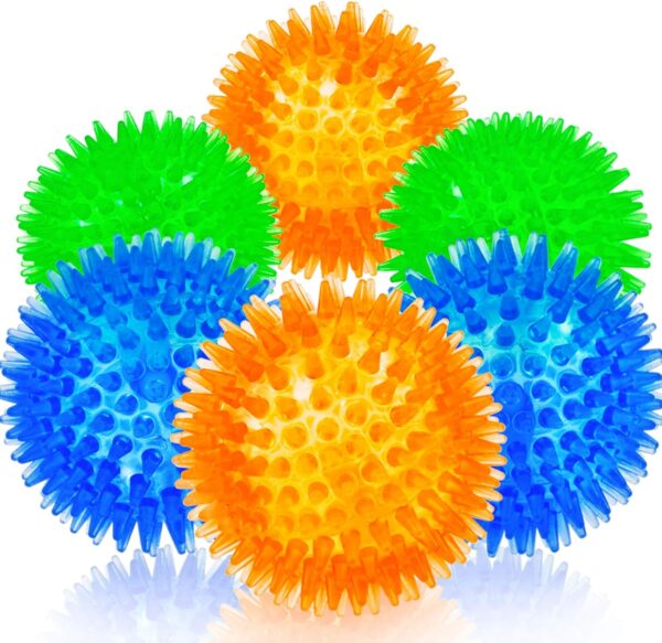 Squeaky Fetch Spike Balls TPR Toys for Pet Small Dogs Puppy Rubber 6 Pack Bright Colors Chew Teething Toys