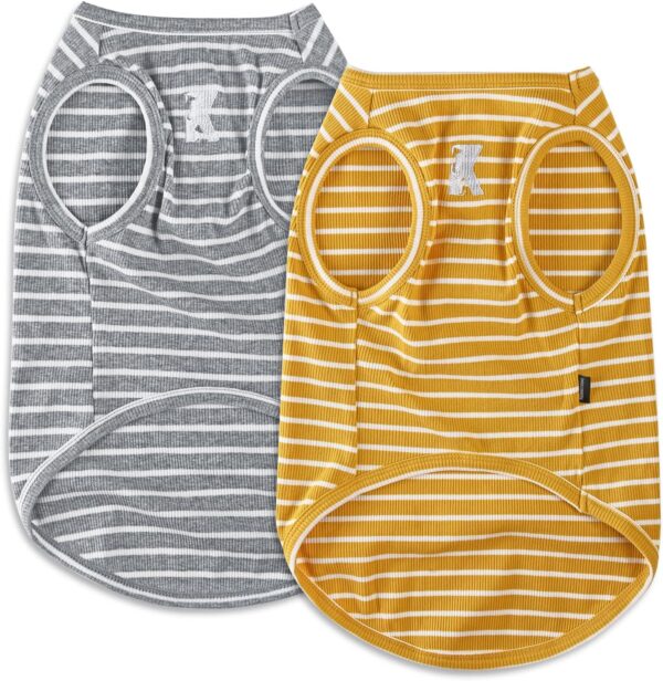 Koneseve Dog Shirt Vest Lightweight Stretchy Dog T-Shirts Soft Cool Shirts Sleeveless Stripe Vests Breathable Clothes for Puppy Kitty Cats Small Medium Large Dogs 2 Pack Yellow + Light Grey [S/Small]