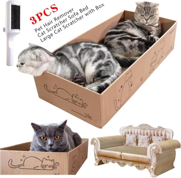 3 PCS Royal Cat Scratcher Couch Large Cat Scratcher Sofa Bed 22.9 inch Cat Scratcher Cardboard Box 23.3 inch,Modern Cat Scratcher Lounger Cat Scratch Pad, Cat Scratchers for Indoor Cats - Image 4