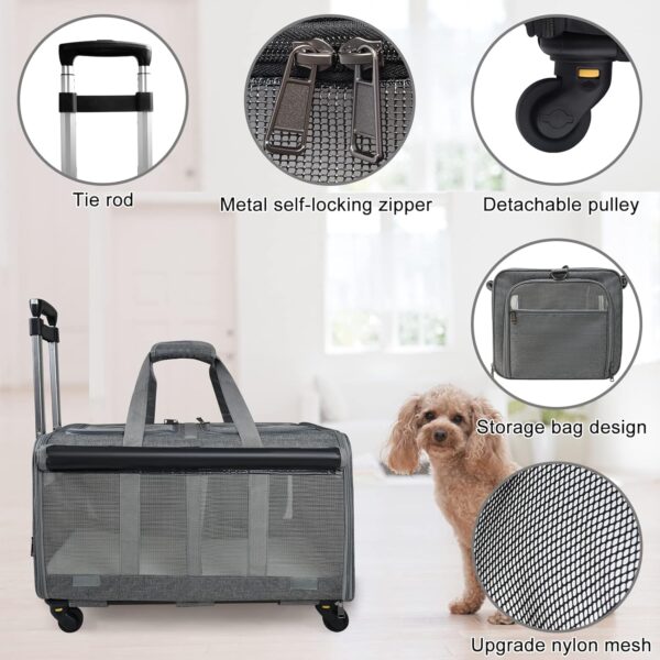 Double-Compartment Pet Rolling Carrier with Wheels for 2 Pets,for Up to 35 LBS,Cat Rolling Carrier for 2 Cats,Super Ventilated Design,Ideal for Traveling/Hiking/Camping - Image 3