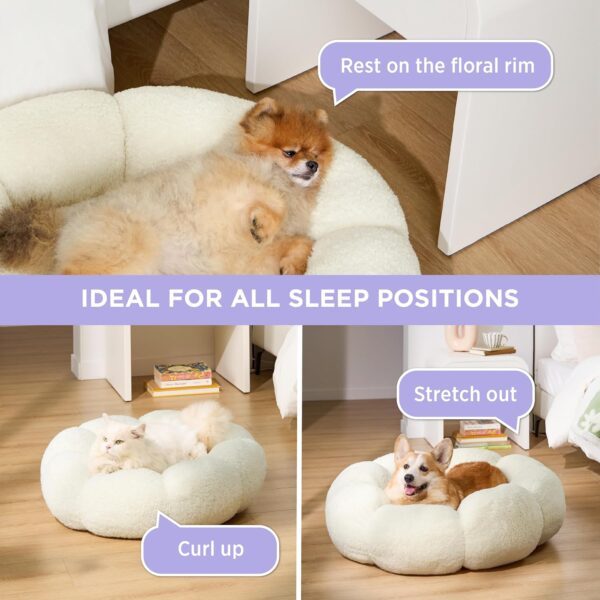 Lesure Calming Large Dog Bed - Flower Donut Round Fluffy Puppy Bed in Plush Teddy Sherpa, Non-Slip Cute Flower Dog Beds, Large Pet Bed Fits up to 100 lbs, Machine Washable, Cream 36" - Image 4