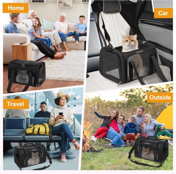 Discala Cat Dog Carrier Up to 15 Lbs TSA Airline Approved Pet Carrier for Small Medium Cats Puppies Dog Carriers for Small Dogs Collapsible Soft Sided Cat Travel Carrier - Black 15.7"x10.2"x10.2" - Image 8