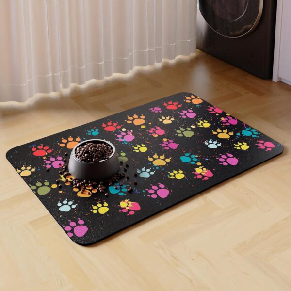 Pet Feeding Mat- Absorbent Dog Mat for Food and Water Bowl, Pet Food Bowl Mat, Dog Bowl Mat with Non-Slip Backing, Dog Food Mats for Floors, Quick Dry Dog Water Dispenser Mat(Black,12"x19")