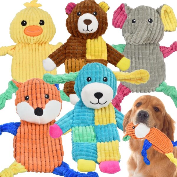 5Pcs Squeaky Dog Toys, Large Dog Toys Unchewable, Crinkle Dog Toys for Large Medium and Small Dogs, Puppy Dog Toys to Keep Them Busy Great Value Dog Toy Bundle