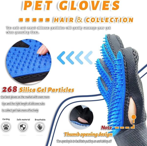 Pet Grooming Glove Hair Remover Brush Gentle Deshedding Efficient Pet Mitt Pet Massage Gloves Left & Right Hand Draw Dogs Cats Horses Long Short Fur (1Pair Left & Right Hand (Blue)) - Image 2