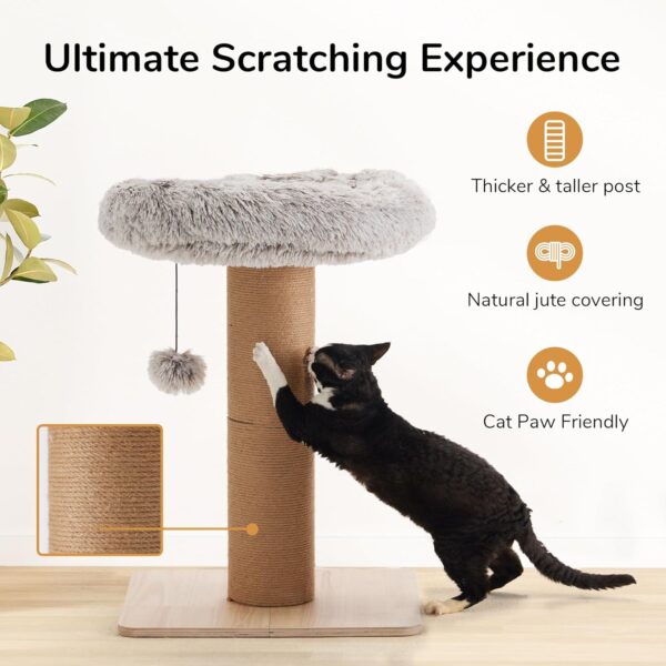 FUKUMARU Cat Scratching Post with Plush Bed, 2 in 1 Tall Kitten Scratch Post with Jute Rope, 5.5 Inch Width Sturdy Claw Scratch Pole with Perch, Cat Tree with Bed for Most Cats - Image 3