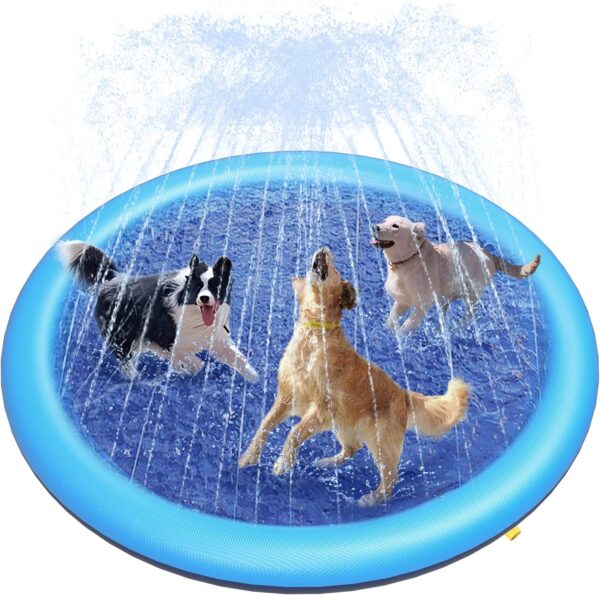 Peteast Dog Splash Pad Anti-Slip Dog Pool for Large Dogs 0.58 mm Thickened Dog Sprinkler Outdoor Dog Toys - Dog Accessories for Large Dogs (Blue, 67in)