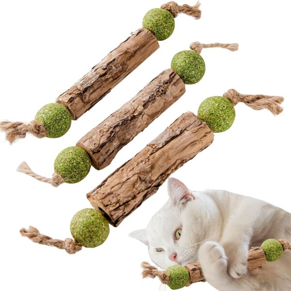 Silvervine Sticks Catnip Toys for Cats, 3 Pack, Interactive Indoor Cat Toy for Teeth Cleaning, Natural Matatabi Chew Treat for Aggressive Chewers.