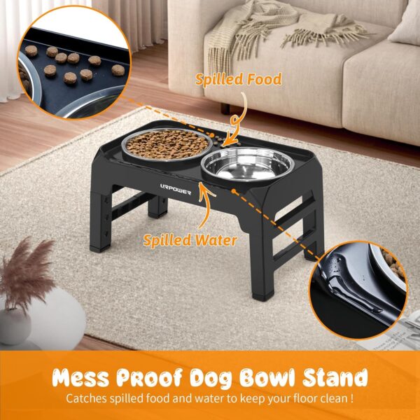 URPOWER Elevated Dog Bowls 4 Height Adjustable Raised Dog Bowl with No Spill Edge 2 Thick 50oz Stainless Steel Dog Food & Water Bowl Non-Slip Dog Bowl Stand for Small Medium Large Dogs and Pets - Image 4