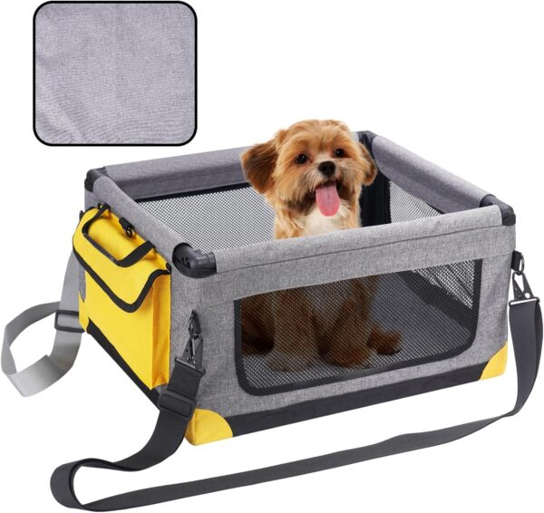 Dog Car Seat for Small Dogs,Deluxe Foldable and Washable Pet/Puppy Car Seat under 20 lbs,Dog Booster Seats for Car with Mat,Storage Pocket and Dual Clip-On Safety Leash