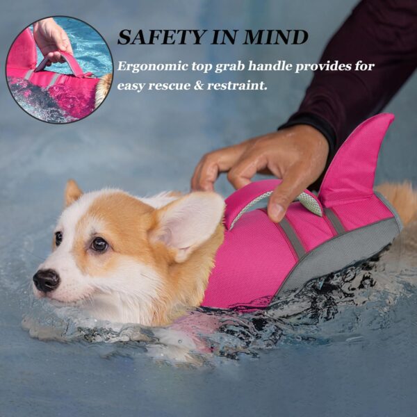 Dog Life Jacket High Buoyancy, Cute Shark Dog Life Vest for Swimming Boating with Rescue Handle, Reflective Adjustable Puppy Swim Vest Pet Life Jacket for Small Medium Large Dogs (M) - Image 2