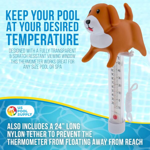 U.S. Pool Supply Floating Paddling Puppy Dog Thermometer - Easy to Read Temperature Display, Measures up to 120° Fahrenheit & 50° Celsius, Swimming Pools Spas, Kids Pools, Fun Doggie Pet Animal Tether - Image 4