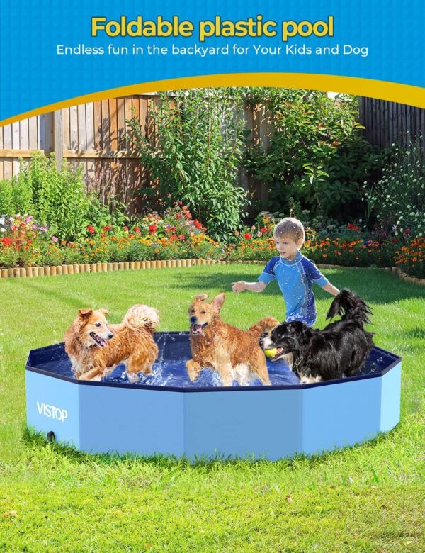 VISTOP Extra Large Foldable Dog Pool XXL, Hard Plastic Shell Portable Swimming Pool for Dogs Cats and Kids Pet Puppy Bathing Tub Collapsible Kiddie Pool (67inch.D x 11.8inch.H, Blue) - Image 7