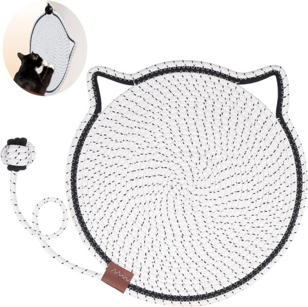 Cat Scratcher Mat, Natural Cotton Rope Cat Scratch Pad, 15.7'' Round Horizontal Floor Cat Scratching Pads for Indoor Cats, Cat Furniture Protector for Wall, Couch, Carpets, Sofas