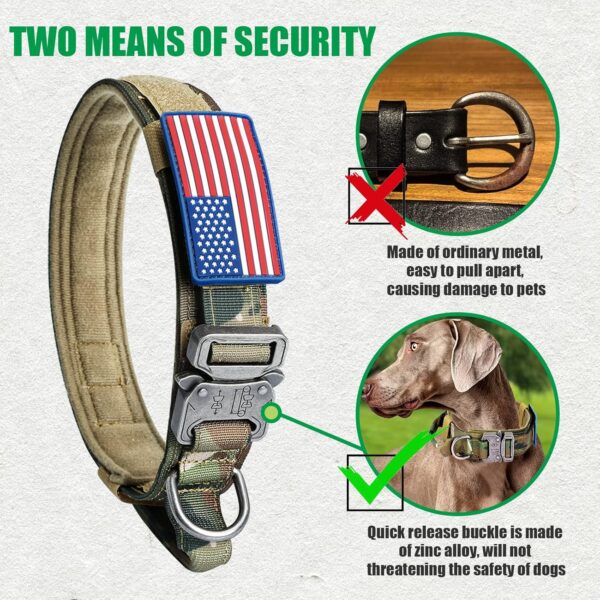 Tactical Dog Collar and Bungee Leash, Camo Military Dog Collar & Leash Set with USA American Flag Adjustable K9 Collar with Heavy Duty Metal Buckle & Handle,with Patches and Airtags Case (M, Camo) - Image 5