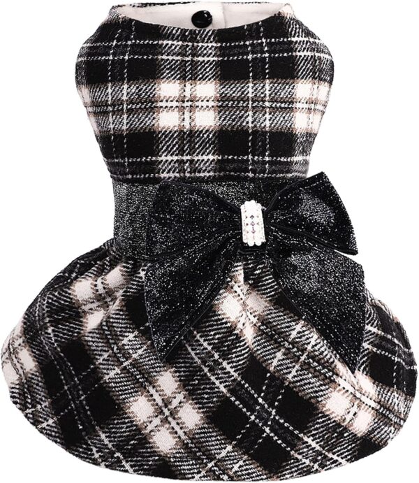 XS Dog Clothes Dog Sweater Dress for Small Dogs Girl Plaid Dog Dress Puppy Sweater Fleece Warm Pet Clothes Dog Outfits Cat Apparel X-Small Black - Image 9