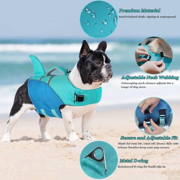 Dog Life Jacket High Buoyancy, Cute Shark Dog Life Vest for Swimming Boating with Rescue Handle, Reflective Adjustable Puppy Swim Vest Pet Life Jacket for Small Medium Large Dogs (M) - Image 5