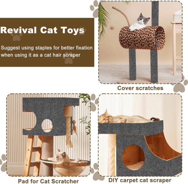 118”x15.8” Trimmable Cat Scratching Post Carpet Cover Cat Scratcher Mat Self-Adhesive Cat Tree Shelves Replacement Parts Mat Cat Scratcher for Cat Shelves Steps Couch Furniture DIY Protector - Image 6