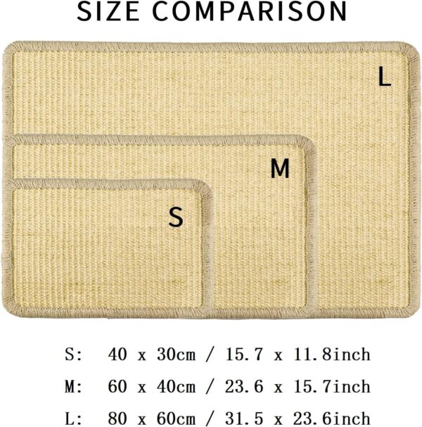 Cat Scratcher Mat for Indoor Cats, Natural Sisal Cat Scratch Blanket with Tapes, Cat Floor Corner Scratching Pad, Cat Furniture Couch Carpets Protector (L (31.5 x 23.6 Inch) / 1 Pack) - Image 2