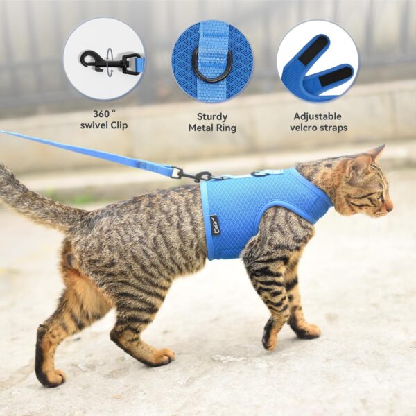 Cat Harness and Leash for Walking Escape Proof Breathable Mesh Fabric, Solid Blue, Large, Adjustable Cat Walking Jackets, Padded Stylish Cat Vest - Image 5