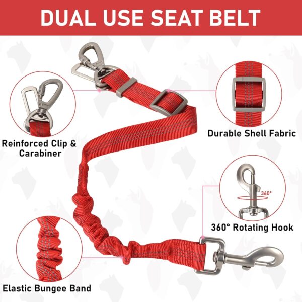 GAMUDA Dog Harness, Collar and Seat Belt Set, Vehicle Safety Harness, Retractable Adjustable Pet Seatbelts with Travel Strap and Carabiner for Most Cars (Red, XS) - Image 3