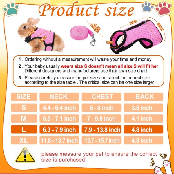 SATINIOR 2 Pieces Bunny Rabbit Harness with Leash Cute Adjustable Buckle Breathable Mesh Vest for Kitten Puppy Small Pets Animal Walking Accessories - Image 2