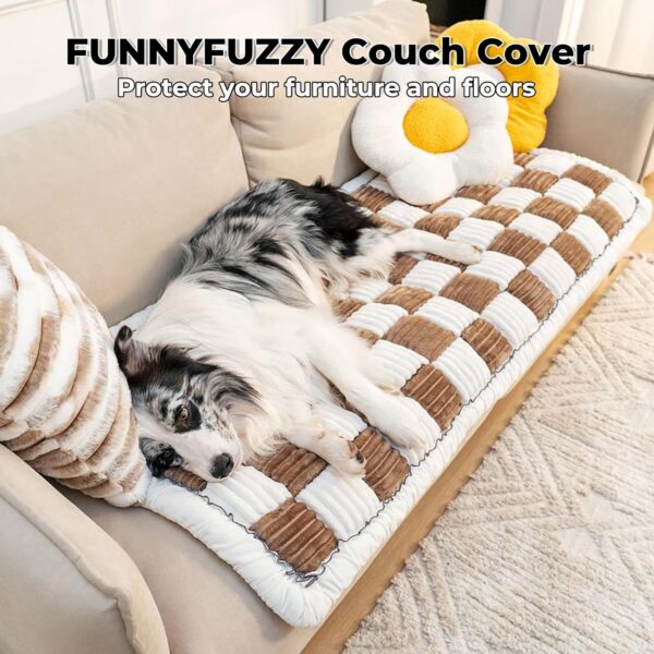 Couch Covers for Sofa, Couch Protector for Dogs Washable Pet Bed Cover Cream-Colored Large Plaid Square Pet Mat Protective Furniture Sofa Cover, 27.6"×59.1" - Image 2