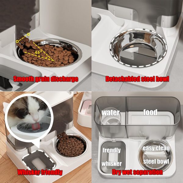 Automatic Cat Food Water Dispenser Gravity Pet Self Feeder Dry Food Bowl and Watering Supplies Dispenser for Indoor Small Medium Dog Puppy Kitten 2 in 1 (GREY) - Image 6