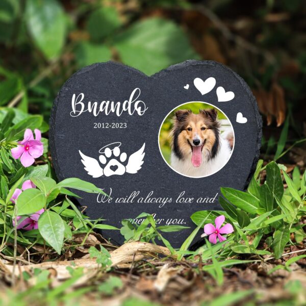 Personalized Pet Memorial Stone for Dogs 5.5" x 5.5", Customized Heart Dog Memorial Gifts for Loss of Dog, Dog Memory Gifts, Cat Loss Gifts, Pet Headstone for Indoor Outdoor, Pattern-3 - Image 4