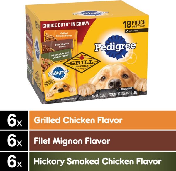 PEDIGREE CHOICE CUTS IN GRAVY Grill Inspired Classics Adult Soft Wet Dog Food 18-Count Variety Pack, 3.5 oz Pouches - Image 3