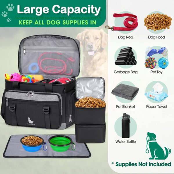 IGOLUMON Dog Travel Bag Large Pet Travel Bags Set for Supplies Weekend Dog Travel Kit Tote Organizer Multi-Pockets Dog Food Travel Bag with 2 Extra Large Food Containers, 2 Dog Bowls, 1 Feeding Mat - Image 4