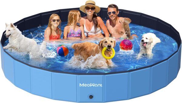 Meowant Extra Large Dog Pool Foldable 97'', Hard Plastic Dog Swimming Pool Kiddie Pool, Collapsible Dog Pet Bath Pool, Portable Deep Dog Pools for Large Dogs (5XL-97'' × 16'')