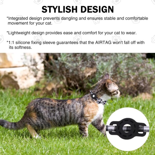 Airtag Cat Collar with Bells, Kitten Collar Breakaway for Girl Boy Cats, Safety Cat Collars with Bow Tie, Cat Collar Airtag Holder for Small Dogs Pets, 1 Pack Adjustable Plaid Design,Black - Image 3