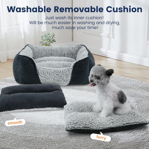 Miguel Washable Dog Bed with Removable Cushion for Small Dogs, Easy to Wash Pet Sofa Bed with Side, Rectangle Bolster Cat Bed Calming Cuddle Puppy Bed with Anti-Slip Bottom, Black 20 Inch - Image 2