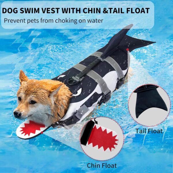 Dog Life Jacket Vest for Swimming Boating, Shark Large Swim Vests with Chin Float/Reflective Stripe/Rescue Handle - Image 2