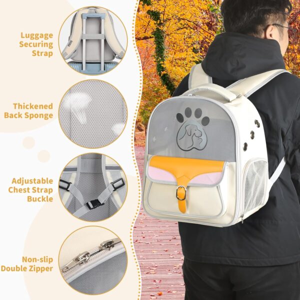 Cat Carrier Backpack, Collapsible Cat Backpack Carrier Soft Sided for Small and Medium Dog and Cats, Portable Expandable Pet Carrier with Breathable Mesh for Travel Hiking Camping Outdoor，Beige - Image 6