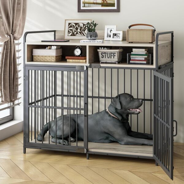 Large Dog Crate Furniture, Dog Kennel Indoor, Wood Dog Cage Table with Drawers Storage, Heavy Duty Dog Crate, Jaula para Perros, Sturdy Metal, 40.5" L×23.6" W×35.4" H