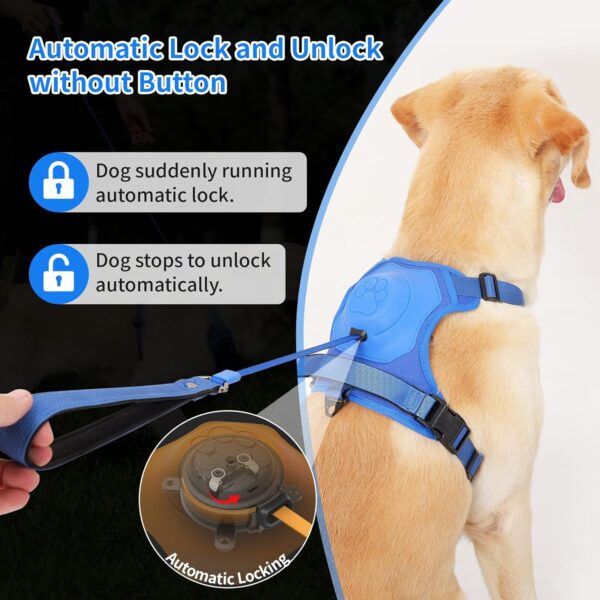 Dog Harness with Retractable Leash,No Pull Dog Harness,Automatic Anti-Burst Impact Function and Free Hands,Adjustable Dog Vest for Medium and Large Dogs (Blue, L) - Image 3