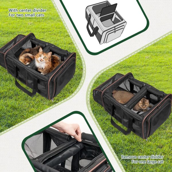 Cat Travel Carrier with Litter Boxes for 2 Cats, Double-Compartment Soft Pet Carrier, Expandable Portable Cat Carrier for Car Travel, up to 35 lb Road Trip, Camping, Hiking, Black - Image 4