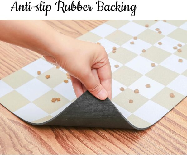 Ralxion Checkered Dog Feeding Mat, Absorbent Mats for Dog Food and Water Bowl, Dispenser, Retro Aesthetic Beige Khaiki Checkerboard Pet Placemat for Dogs, Cats, Puppy Accessories, 16" X 24” - Image 4