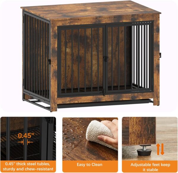 Dog Crate Furniture, Large Dog Crate Furniture, Wooden Cage Kennel Furniture Indoor, Modern Dog Crate with Multi-Purpose Removable Tray, Double-Doors Dog Furniture, Rustic Brown - Image 4