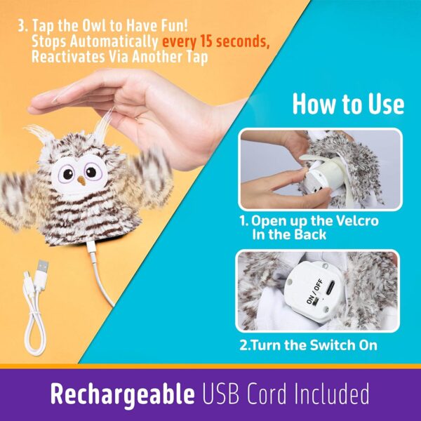 Interactive Cat Toy Rechargeable Automatic Chirping Owl Cat Toy with Catnip, Auto Beating Wings Flying Bird Cat Toys for Indoor Cats to Play Alone, Never Boredom - Image 3