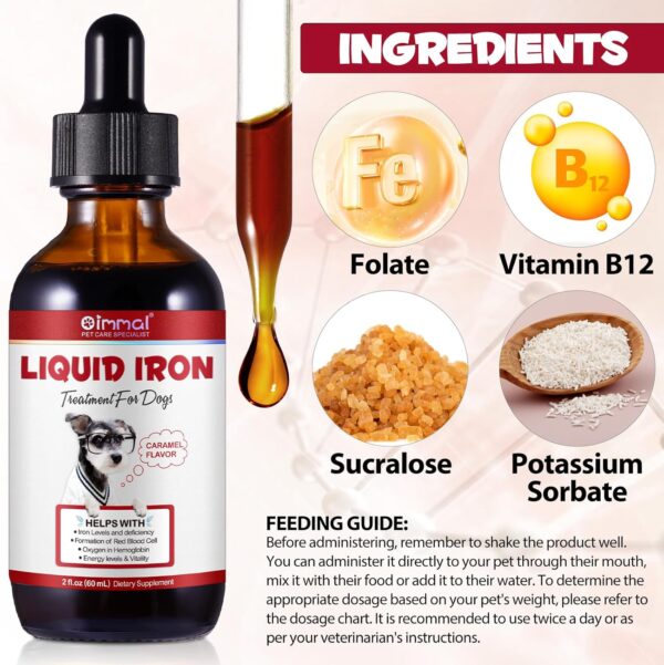 Iron Supplements for Dogs, Liquid Iron for Dogs with Folate and B12 Supports Anemia, Supplement for Anemia in Dogs, Promotes Blood Health 2 oz - Image 3