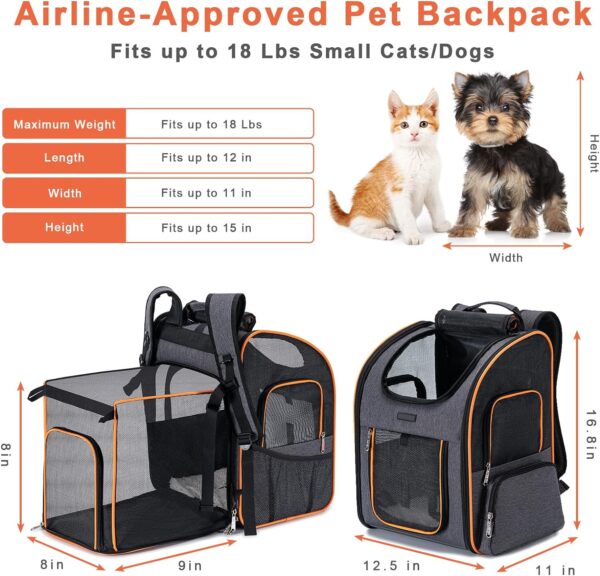 Cat Backpack Carrier, Dog Backpack Carrier for Small Dogs Medium Cats, Airline Approved Expandable Pet Backpack Carrier for Small Dogs Puppies Medium Cats Fit Up to 18 Lbs, Grey - Image 4